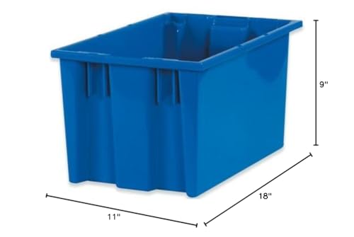 Quantum Storage Systems Stack and Nest Tote Heavy Duty Polypropylene Container, 18" W x 11" D x 9" H, 0.76 Cap (cu ft.) - Blue, 6 Pack