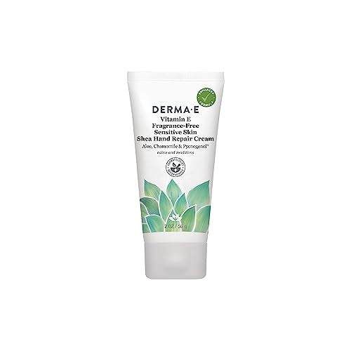Derma E Vitamin E Fragrance Free Sensitive Skin Shea Hand Repair Cream - Intensive Therapy Hand Cream - Cruelty Free Unscented Lotion for Dry or