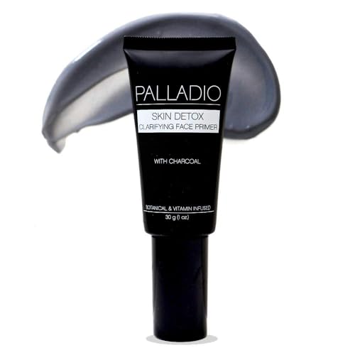 Palladio Skin Detox Clarifying Face Primer with Charcoal, creates a smooth base for makeup application, protects skin, provides long wear flawless