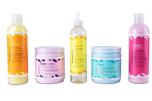 Aunt Jackie’s Kids Hair Care Bundle - 5 Full-Size Products for Easier Combing, Styling & Nourishing Hair - Made with Natural Herbal & Botanical