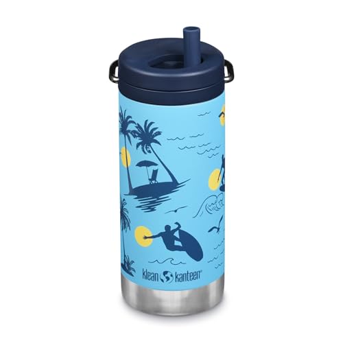 Klean Kanteen TKWide Insulated Bottle - Twist Cap, Steel Straw - Sports & Office - Surfer, 12 oz