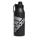 adidas 1 Liter (32 oz) Metal Water Bottle, Hot/Cold Double-Walled Insulated 18/8 Stainless Steel, Black/Silver Metallic, 32 Ounces
