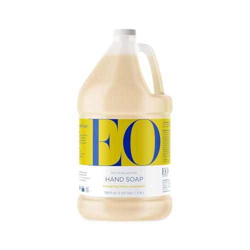 EO Liquid Hand Soap Refill, 1 Gallon, Lemon and Eucalyptus, Organic Plant-Based Gentle Cleanser with Pure Essential Oils