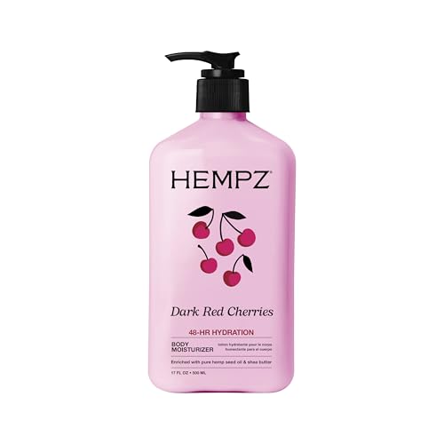 Hempz Cherry Body Lotion, Ultra Hydrating Daily Moisturizer for Dry Skin and Hands, Dark Red Cherries, 17 oz.