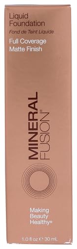 Mineral Fusion Full Coverage Foundation, Liquid Foundation - Neutral 1- Fair Complexion w/Neutral Undertones, Lightweight Matte Finish, Up to 12 Hr Hydration, Hypoallergenic & Vegan, 1 fl. oz