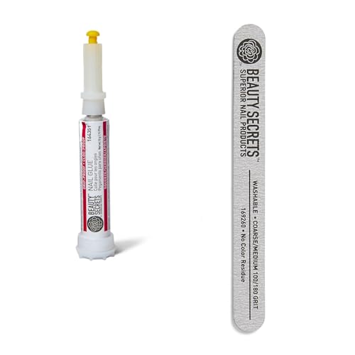 Beauty Secrets Drip & Clog Proof Nail Glue (1 Pack) Bundled with Zebra Cushion Nail File Medium Coarse 180/100 Grit by Beauty Secrets Beauty and Personal Care BEAUTY SECRETS Default Title