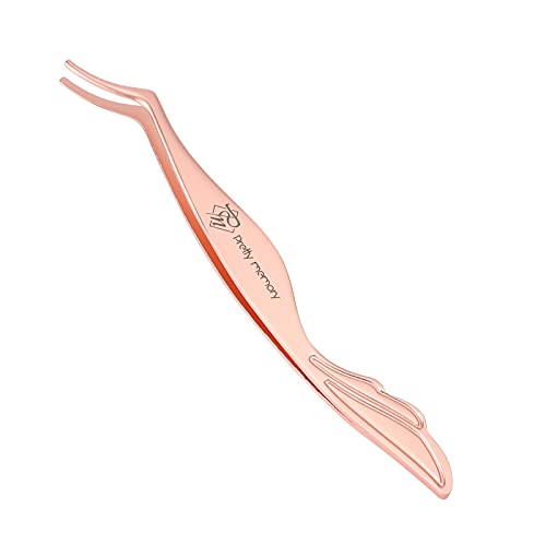 Pretty memory Eyelash Applicator Tool Stainless Steel Lash Tweezers Curved Eyelash Tweezers for Easy Lash Application and Removal, Rose Gold