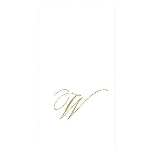Caspari White Pearl Paper Linen Guest Towels, Monogram Initial W, Pack of 24