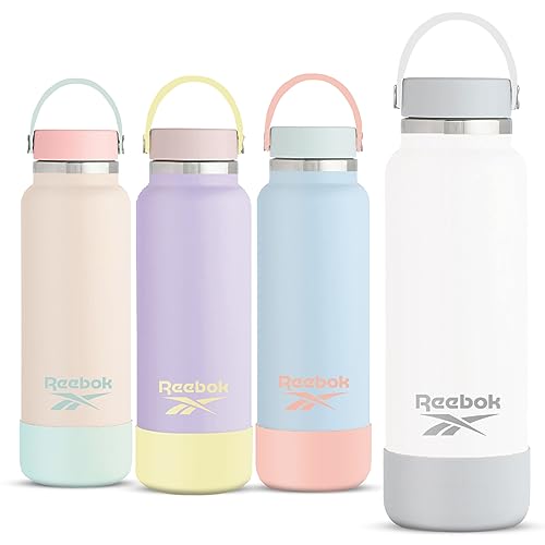 Reebok Stainless Steel Wide Mouth Water Bottle With Flex Cap For Outdoor - 32 oz - Double Wall Vacuum Insulated Sports Water Bottle With Silicone…