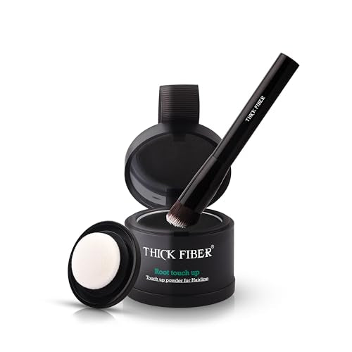THICK FIBER Root Touch Up Powder - Water & Sweat Resistant Hair Loss Concealer Set for Thinning Hair Women, Includes Brush (Black) Beauty and Personal Care Thick Fiber Default Title