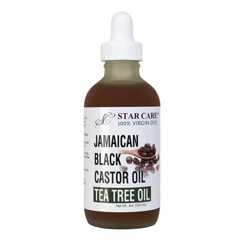 STAR CARE Extra Strength Jamaican Black Castor Oil (with Tea Tree Oil) for Hair Growth (4oz) - 100% Virgin JBCO Infused with Biotin & Niacin - Scalp