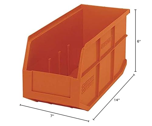 Quantum Storage K-SSB441OR-5 5-Pack Stackable Plastic Shelf Bin, 14" x 6" x 7", Orange