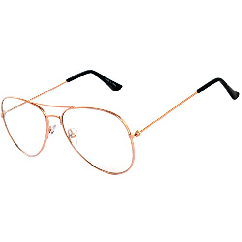 Aviator Clear Lens Gold Metal Sunglasses Men's Women's Non-Prescription OWL