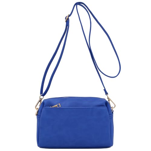 FashionPuzzle Triple Zip Small Crossbody Bag (Royal Blue)