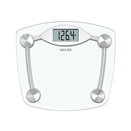 Taylor Digital Bathroom Scale, Body Weight Scale, Instant On and Off, 400 lb Capacity, Sturdy Clear Glass with Chrome-Finish Base
