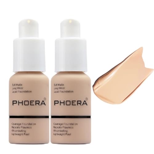 2 Pack PHOERA Foundation, Flawless Soft Matte 24HR Oil Control Full Coverage Foundation Makeup for Women.102 Nude-30ml Beauty and Personal Care Meifen Default Title