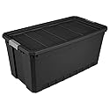 Sterilite 50-Gallon Large Stackable Rugged Industrial Storage Tote Container with Gray Latching Clip Lid for Garage, Attic, Worksite, or Camping