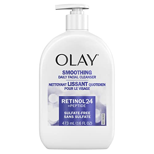 Olay Face Wash, Daily Facial Cleanser with Retinol, Peptides & Glycerin - Smoothing, Noursihes Skin Surface, Hydrates while Cleansing - Sulfate-Free