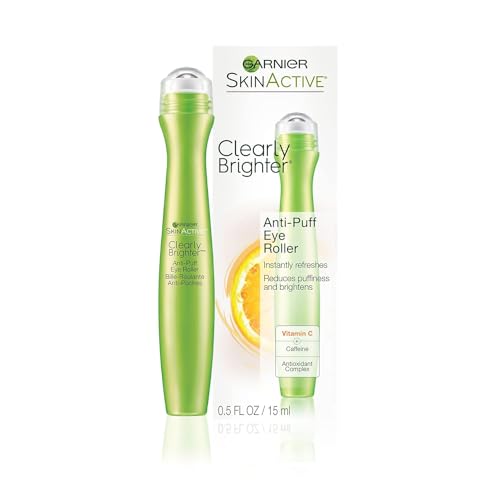 Garnier Clearly Brighter Anti-Puff Eye Roller, Dark Circles Under Eye Treatment with Caffeine and Vitamin C, 0.5 Fl Oz (15mL), 1 Count (Packaging May