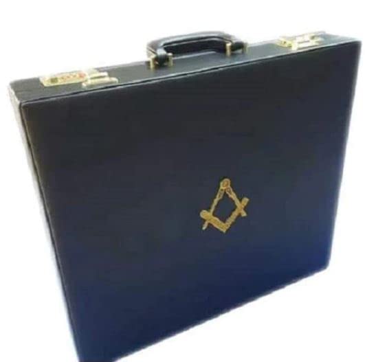 Masonic Regalia MM/WM Mason Apron Hard Case/Briefcase with Yellow Compass (Leather, MM/WM Case)