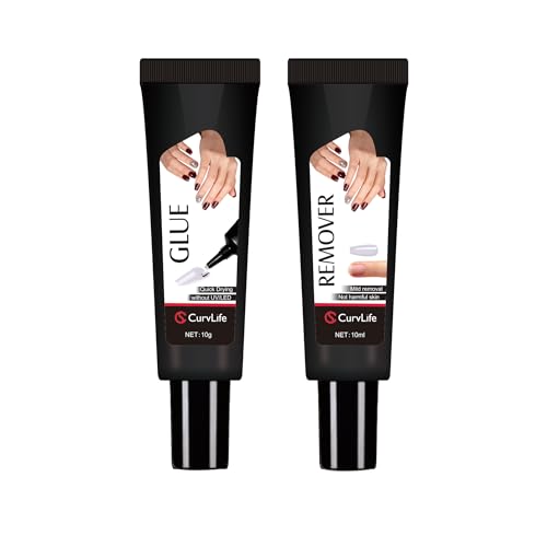 Curvlife Newly Upgraded Quick Drying 10g Semi Solid Nail Glue with 10ml Remover for Press On Nails Tips No Need for UV Lamp Long Lasting Fake Acrylic Beauty and Personal Care CurvLife Default Title