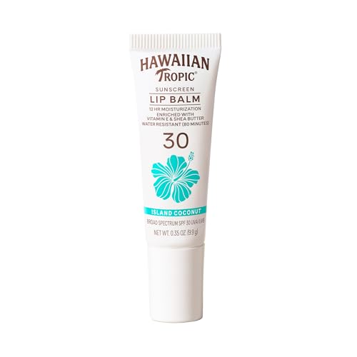 Hawaiian Tropic Lip Sunscreen SPF 30, Island Coconut | SPF Lip Balm, Beach Essentials, Travel Size Sunscreen for Lips, 0.3 oz