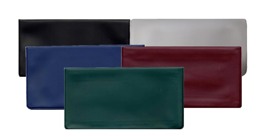 Easy Read Register Vinyl Checkbook Cover for Top Tear Personal Checks (Pack of 5 - Black, Blue, Green, Gray, Maroon)