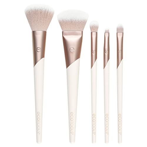 EcoTools Luxe Natural Elegance Professional Face Makeup & Foundation Brush Set, Premium Brush Kit For Face, Cheek, & Eye Makeup, Synthetic Makeup