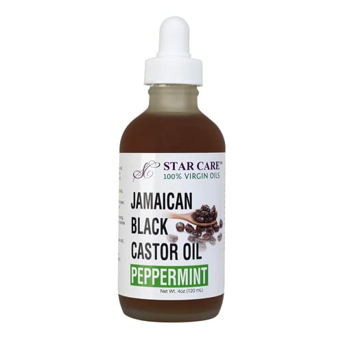 STAR CARE Extra Strength Jamaican Black Castor Oil (with Peppermint Oil) for Hair Growth (4oz) - 100% Virgin JBCO Infused with Biotin & Niacin - Scalp