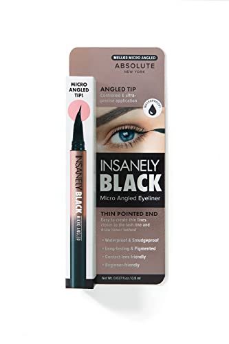Absolute New York Insanely Black Micro Angled Liquid Eyeliner, Thin Pointed End, Creates Thin Lines Closer to Lash Line