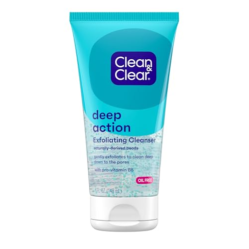 Clean & Clear Deep Action Exfoliating Face Wash Scrub with Pro-Vitamin B5, Daily Exfoliating Facial Cleanser Cleans Deep Down to Pores for Smooth