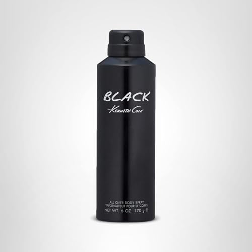 Kenneth Cole Black All Over Body Spray for Men, Aromatic Woody Fragrance, Notes of Watermint, Mandarin, Cedar, and Musk, Long-Lasting Cologne, 6.0 Fl.
