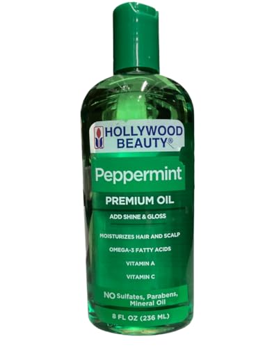 Hollywood Beauty Peppermint Hair Oil, 8oz Bottle, Conditions both hair and skin, Natural Treatment that Dries Itchy Scalps & Moisturizes Hair & Skin