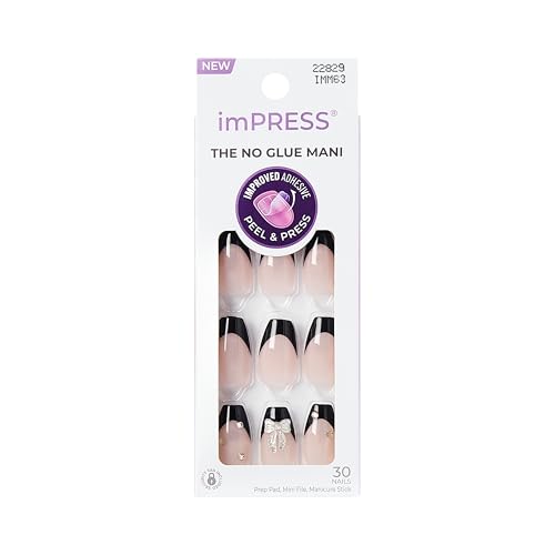 Kiss Impress No Glue Mani Press On Nails, Design, 'By the river', Black, Medium Size, Coffin Shape, Includes 30 Nails, Prep Pad, Instructions Sheet, 1 Beauty & Personal Care imPRESS