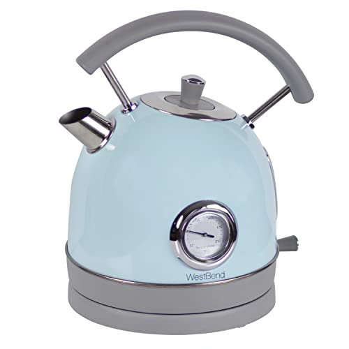 West Bend Electric Kettle Retro-Styled Stainless Steel 1500 Watts with Auto-Shutoff & Boil-Dry Protection, 1.7-Liter, Blue