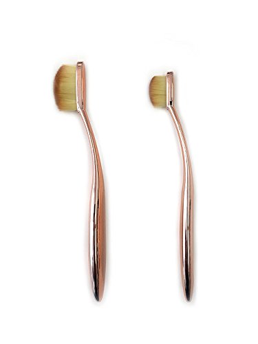 iBeauty 2pc Mermaid Oval Eye Shadow Liner Brow Cosmetic Makeup Brush Tool Set Rose Gold Color (RG eye set)