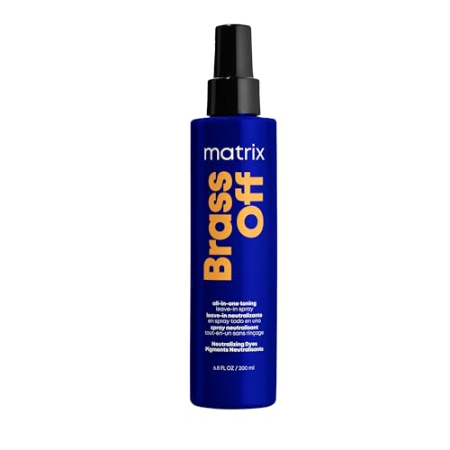 Matrix Brass Off All-In-One Toning Leave-In Spray - Nourishes and Neutralizes Brassy & Orange Tones With Frizz Control, For Color-Treated Hair, 6.8 Fl