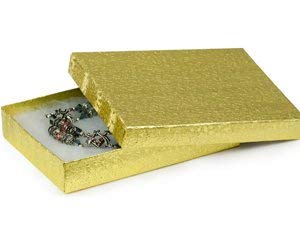 RJ Displays 10 Pack Gold Foil Cotton Filled Color Paper Jewelry Packaging Box for Necklace, Bracelets, Watches, Jewelry Sets and Retail Display Boxes…