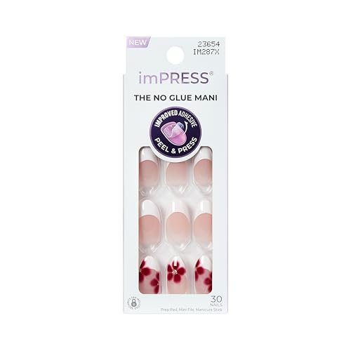 Kiss Impress No Glue Mani Press On Nails, Design, 'Hampton', Red, Medium Size, Almond Shape, Includes 30 Nails, Prep Pad, Instructions Sheet, 1 Beauty & Personal Care imPRESS