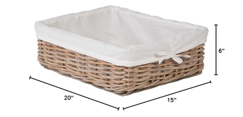 Kobo Rattan Shelf and Storage Basket with removable Liner, Gray, Small Size