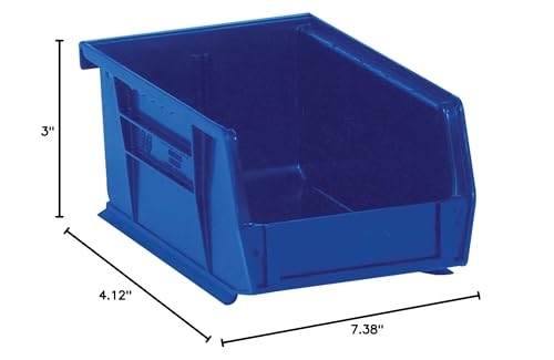 Aviditi BINP0743BAVI Plastic Stack/Hang Storage Bin Containers, 7-3/8" x 4-1/8" x 3", Blue, Pack of 24, for Organizing Homes, Offices, Garages…