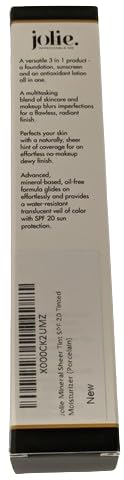Jolie Mineral Sheer Tint SPF 20 Oil Free - Face Tinted Moisturizer - Hydration - Coverage - Sunscreen- Mineral Formula - Vegan (Porcelain)