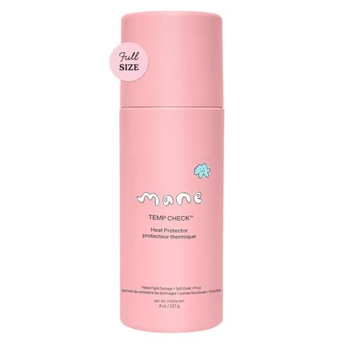 Mane Temp Check Heat Protection Spray for Hair - Anti Frizz Heat Protectant for All Hair Types - Helps Fight Damage, Split Ends & Breakage - Made