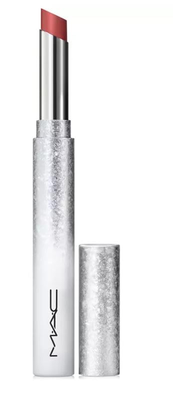MAC Powder Kiss Velvet Blur Slim Lipstick - PEPPERY PINK (Soft Warm Pink) .07 oz / 2 g.