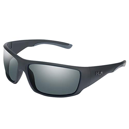 HUK Sunglasses, Polarized Lens Eyewear with Performance Frames, Fishing, Sports & Outdoors Sunglasses, (Spearpoint) Gray / Matte Black, Medium/Large