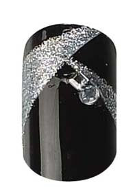 Party Nails, Pre Glued, False Nails, 12 (Black, Silver Rhinestone)
