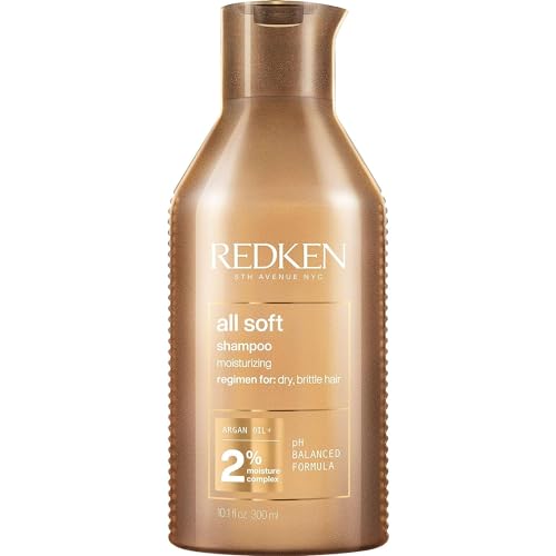 Redken All Soft Shampoo - Moisturizes & Hydrates Dry, Brittle Hair, Gently Cleanses and Softens, With Argan Oil, Safe For Color-Treated Hair, 10.1 Fl