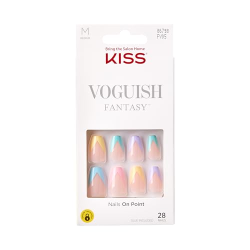 KISS Voguish Fantasy, Press On Nails, Nail glue included, 'Disco Ball', Multicolor, Medium Size, Coffin Shape, Includes 28 Nails, 2g glue, 1 Manicure Beauty & Personal Care KISS