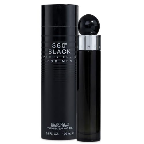 Perry Ellis 360° Black Eau De Toilette Spray for Men - Mens Cologne, Long Lasting Perfume, EDT, Fragrance with Notes of Ginger, Cardamom & Tobacco