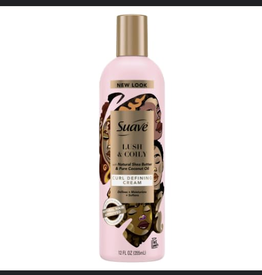 Suave Professionals for Natural Hair Shea Butter and Coconut Oil for Wavy to Curly Hair Paraben-free and Dye-free Hair Cream, 12 oz